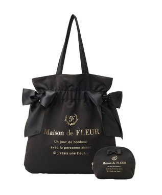 Maison de FLEUR 《セット商品》ダブルリボンギャザートート・ポーチ Black