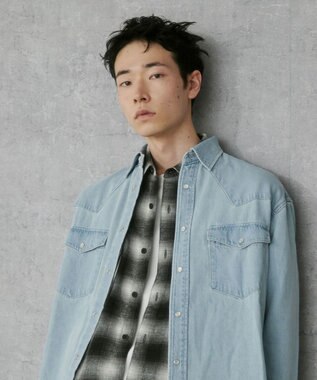 WEGO デニムウエスタンシャツ（LS） デニム淡加工色