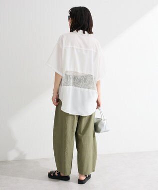 Green Parks レース切替５分袖シャツ White