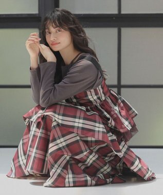 Green Parks ・ＳＵＧＡＲＳＰＯＯＮチェックドロストティアードスカー Bordeaux