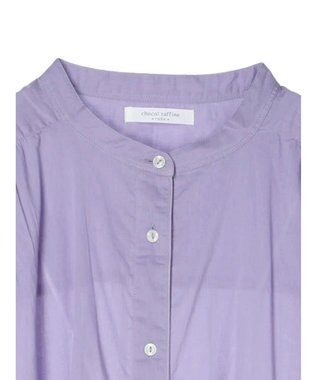 Green Parks インド綿　パイピングバンドカラーシャツチュニック Purple