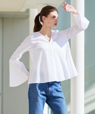 BEIGE， PERSIMMON / フレアーブラウス White