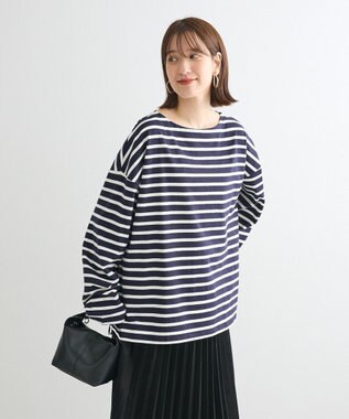 Green Parks ボーダーゆるチュニック Dark Navy