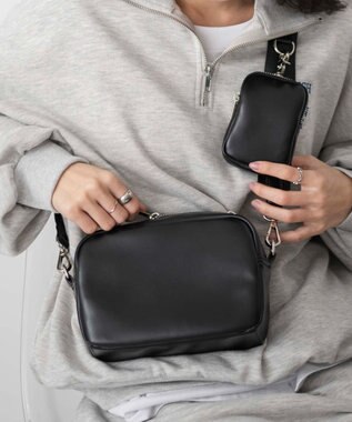 WEGO ポーチ付きスクエアショルダー ブラック