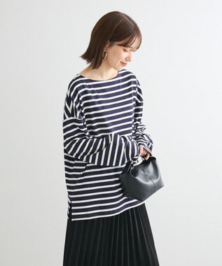 Green Parks ボーダーゆるチュニック Dark Navy