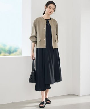 自由区 【カタログ掲載・セットアップ対応】リネンストレッチノーカラー ジャケット カーキ