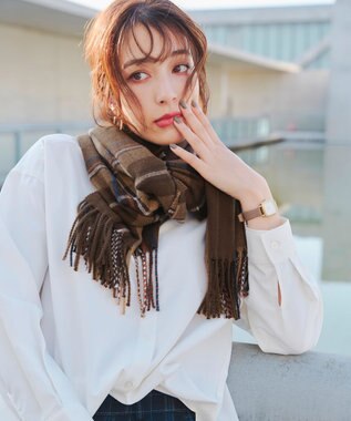 Tiaclasse 【安田美沙子さん着用】ウール混チェックマフラー ブラウン