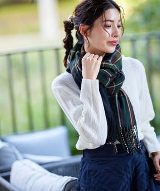 Tiaclasse 【安田美沙子さん着用】ウール混チェックマフラー ネイビー