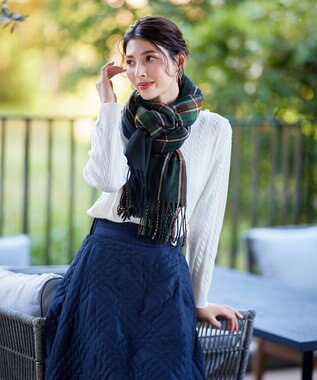 Tiaclasse 【安田美沙子さん着用】ウール混チェックマフラー ネイビー