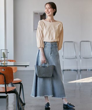 自由区 【XSサイズ～/洗える】ストレッチシャーティング ブラウス ベージュ系1