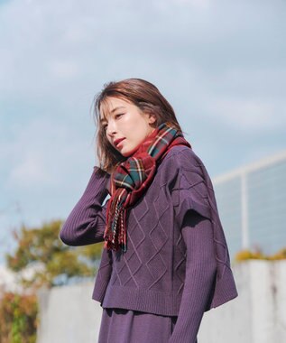 Tiaclasse 【安田美沙子さん着用】ウール混チェックマフラー レッド
