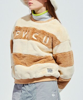 PW CIRCULUS 【ふわもこあったか/防寒/裏地付】【WOMEN】ボーダーフェイクファープルオーバー ベージュ系1