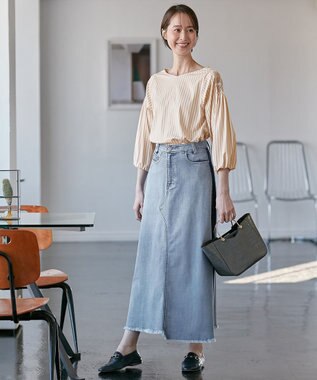 自由区 【XSサイズ～/洗える】ストレッチシャーティング ブラウス ベージュ系1