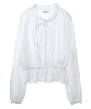 earth music&ecology ピンタックフリルブラウス Off White