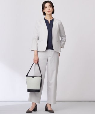 J.PRESS LADIES 【洗える】コットンブレンドチェック バンドカラー カットソー ネイビー系