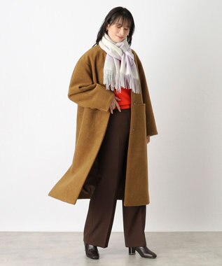 MOONBAT FURLA ウール混ラメ入りブロックチェックストールマフラー／幅50cm ライトパープル