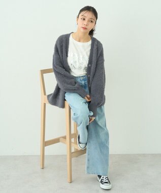 earth music&ecology ロングシャギーカーディガン Charcoal Gray