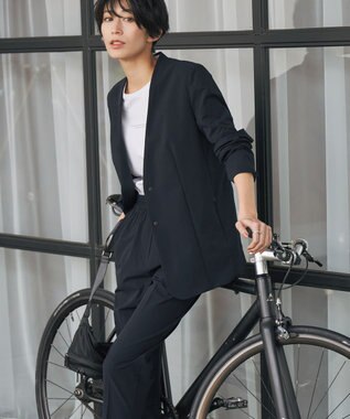 ICB 【UVカット・洗える】4WAYストレッチタフタ ノーカラージャケット ネイビー系