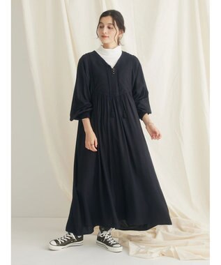 CRAFT STANDARD BOUTIQUE レーヨンキルト切り替えワンピース Black