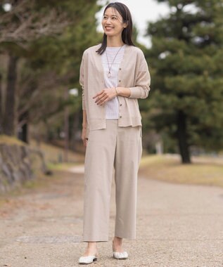 J.PRESS LADIES L 【洗える】リネンストレッチ ワイド パンツ ベージュ系
