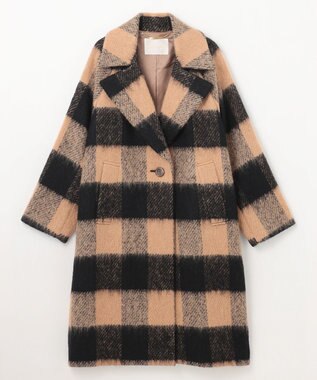 GRACE CONTINENTAL シャギーチェックチェスターコート キャメル