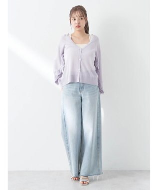 earth music&ecology 袖フリルシアーカーディガン Purple