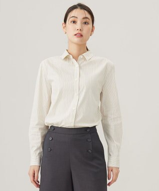  【洗える】BEZ ドビーストライプ シャツカラー ブラウス