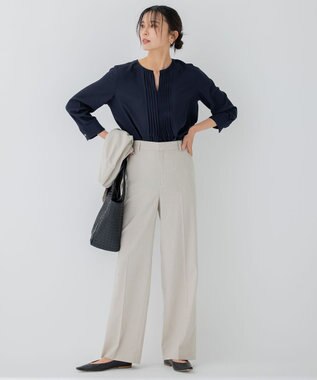 23区 S 【洗える】 バックサテンアムンゼン キーネック ブラウス ネイビー系