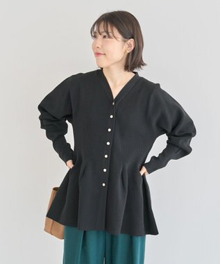 Green Parks 金釦ペプラムニットカーディガン Black