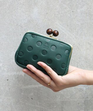 FOLNA RD ドット型押し ウッドボールがま口財布 マルチポーチ グリーン