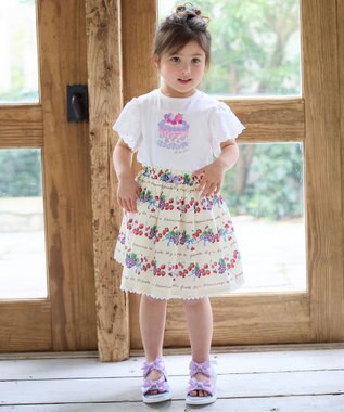 ANY KIDS 袖レース ケーキプリント Tシャツ オフホワイト