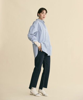 #Newans 【洗濯機可】ロールアップカフスシャツ ブルーストライプ