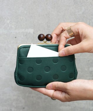 FOLNA RD ドット型押し ウッドボールがま口財布 マルチポーチ グリーン