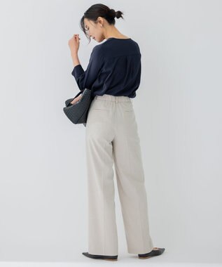 23区 S 【洗える】 バックサテンアムンゼン キーネック ブラウス ネイビー系