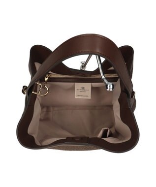 INTER-CHAUSSURES 【LORISTELLA】ワンハンドル異素材コンビネーション巾着バッグ ダークブラウンコンビ