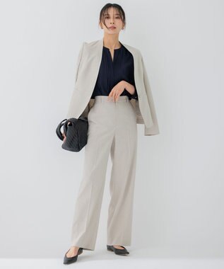 23区 S 【洗える】 バックサテンアムンゼン キーネック ブラウス ネイビー系