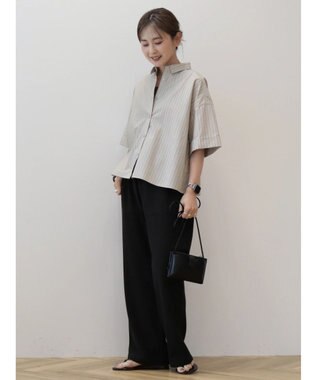 AMERICAN HOLIC イージーケア５分袖バックタックシャツ Stripe Beige