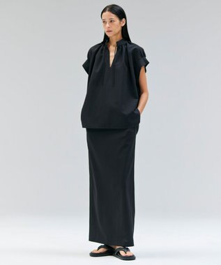 BEIGE， 【洗える/接触冷感/速乾/UVケア対応】BATEAU / Vネックバックギャザーハーフスリーブブラウス Black