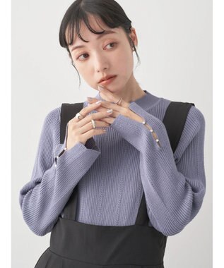 earth music&ecology 袖パールハイネックリブプルオーバー Blue