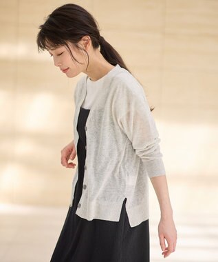 ANY 【洗濯機可/接触冷感/アンチピリング】シアーニットVネックカーディガン トップグレー