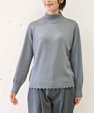 muuc 〈エクストラファインメリノウール〉〈洗えるニット〉レース編みハイネックプルオーバー