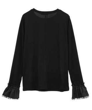 earth music&ecology フリルスリーブリブプルオーバー Black