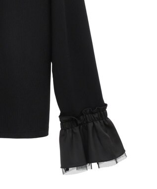 earth music&ecology フリルスリーブリブプルオーバー Black