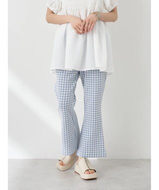 earth music&ecology チェックフレアイージーパンツ Sax