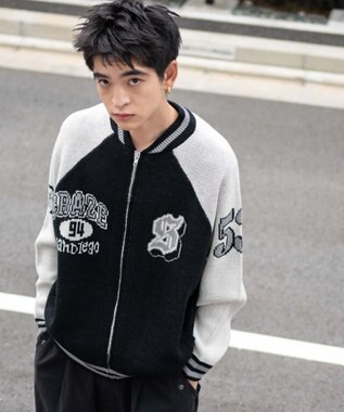 WEGO 【ユニセックス着用ITEM/MLサイズ展開】ジャガードニットスタジャン ブラック