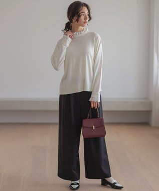 組曲 L 【加藤ローサさん着用】ラメストライプ ワイドパンツ ブラック系1