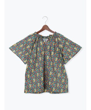 Te chichi 【LIBERTY FABRICS】フリルネックブラウス ネイビー