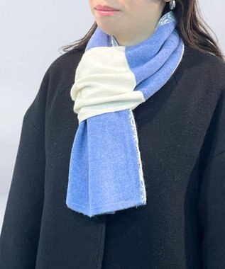 MOONBAT 【カシミヤ100%】両面使える ニットジャガードマフラー サックスブルー