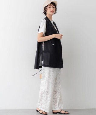 23区 【先行予約】ライトシアーマットクロス ノーカラー ジレ ブラック系