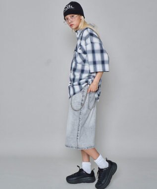 WEGO 【ユニセックス着用ITEM】グラフィックオンブレチェックシャツ（SS） ネイビー